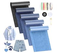 UKOFEW 5 Rotoli Toppe Termoadesive Jeans, 8 × 50CM Con Accessori per Il Cucito, Riparazione Tessuti per Jeans, Vestiti, Riparazione dei Fori e Decorazioni
