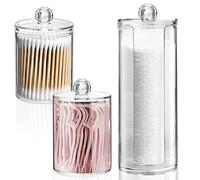 UKOFEW Set di 3 dispenser di batuffoli di cotone per cosmetici, contenitore di cotone, trasparente, per soggiorno, camera da letto, bagno