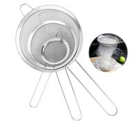 UKOFEW Set di Setaccio da Cucina,3 Pezzi 7/12/16 cm Colino Acciaio Inox Maglia Fine,Filtro Maglia fine con Maniglia,Filtro per Pasta, Riso, Verdura, Setacciare Farina, Albume (Argento)