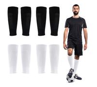Ukontagood 4 paia di manicotti per calze da calcio, per parastinchi per accompagnare calzini da calcio, calzini da calcio per giovani adulti, bianco + nero
