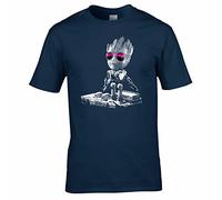 UKPrintwear DJ Baby Groot Mixing Deck + occhiali da sole T Shirt blu navy M