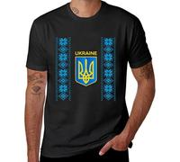 Ukrainian Ornament Vyshivanka National Symbols of Ukraine T Shirts Men Cotton Fashion for Men T-Shirt O Neck Tees Short Sleeve Black L