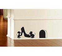 uksellingsuppliers Decalcomania da parete con foro del topo Gus e Jaq i topi Cenerentola con pantofola di vetro battiscopa adesivo da parete in vinile 19 cm x 6 cm, nero lucido