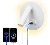 uksunvi LED Lampada da Lettura USB Tipo-C Due Interruttore di Bocca di Carica Regolabile 12W LED Spotlight 3000K Lampada Da Parete In Alluminio Lampada Da Letto Rotabile (Tondo bianco)