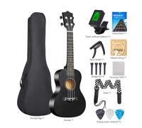 Ukulele Acustico Da 23 Pollici In Legno Basswood Set Completo Ideale Per Principianti E Studenti Con Sintonizzatore Cinghia Tessuto Per Pulizia E Manuale Di Istruzioni Colore Nero