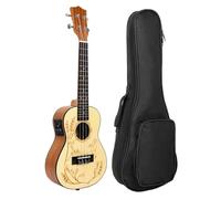 Ukulele Acustico Elettrico da Concerto da 23 Pollici con Fondo E Parte Laterale in Legno di Sapele con Top in Abete Massiccio con Borsa Ukulele Kit