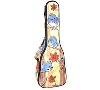 Ukulele Bag Autumn Birds Rest On The Tree Maple Leaves Blue Pattern Ukulele Custodia per Soprano Tenore Concert 23 Pollici 10 MM Spesso Morbido Imbottito Cinghie Regolabile Gig Bag