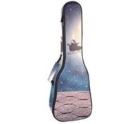 Ukulele Bag Babbo Natale Flying in his Sleigh over Starry Night Roof Ukulele Case per Soprano Tenor Concert 23 Inch 10MM Spessore Morbido Imbottito Cinghie Regolabile Gig Bag