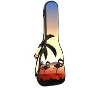 Ukulele Bag Flamingo Coconut Tree At The River Silhouette Pattern Ukulele Custodia per Soprano Tenore Concert 23 Pollici 10 MM Spesso Morbido Imbottito Cinghie Regolabile Gig Bag