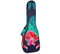 Ukulele Bag Flamingo Tropicale Verde Ibisco Foglie Modello Ukulele Custodia per Soprano Tenore Concert 23 Pollici 10 MM Spessore Morbido Imbottito Cinghie Regolabile Gig Bag