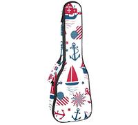 Ukulele Bag Happy Columbus Day of Nautical Anchors Barche a vela Ukulele Custodia per Soprano Tenore Concerto 23 Pollici 10MM Spessore Morbido Imbottito Cinghie Regolabile Gig Bag