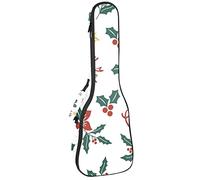 Ukulele Bag Merry Christmas Bacche con Foglie Ukulele Caso per Soprano Tenore Concerto 23 Pollice 10MM Spessore Morbido Imbottito Cinghie Regolabile Gig Bag