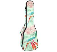 Ukulele Bag Verde Arancione Tropicale Acquerello Foglie Modello Ukulele Custodia per Soprano Tenore Concert 23 Pollici 10 MM Spessore Morbido Imbottito Cinghie Regolabile Gig Bag