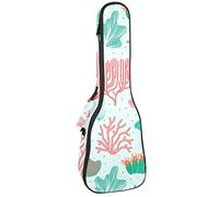 Ukulele Borsa Acquarello Corallo Alghe, Verde Rosa Blu Piante Modello Ukulele Custodia per Soprano Tenore Concert 23 Pollici 10MM Spessore Morbido Imbottito Cinghie Regolabile Gig Bag
