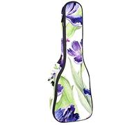 Ukulele Borsa Acquarello Viola Tulipano Fiori Modello Ukulele Caso per Soprano Tenore Concert 23 Pollici 10MM Spessore Morbido Imbottito Cinghie Regolabile Gig Bag