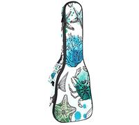 Ukulele Borsa Acquerello Pesci Stella Marina Granchio Shell Modello Ukulele Custodia per Soprano Tenore Concert 23 Pollici 10MM Spessore Morbido Imbottito Cinghie Regolabile Gig Bag