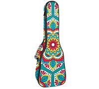 Ukulele Borsa Indiana Mandala Blu Modello Psichedelico Ukulele Custodia per Soprano Tenore Concert 23 Pollici 10 MM Spessore Morbido Imbottito Cinghie Regolabile Gig Bag