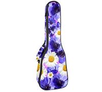 Ukulele Borsa Natura Bianco Viola Margherite Fiore Modello Ukulele Caso per Soprano Tenore Concert 23 Pollici 10MM Spessore Morbido Imbottito Cinghie Regolabile Gig Bag