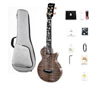 Ukulele da concerto da 66 cm, con tastiera a fiore, tutto in un pacchetto con strumenti di conservazione e manutenzione (nero)