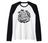 Ukulele da Surf Hawaiano dal Vivo Aloha Hibiscus Tropical Vibes Maglia con Maniche Raglan