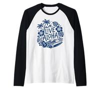 Ukulele da Surf Hawaiano dal Vivo Aloha Hibiscus Tropical Vibes Maglia con Maniche Raglan