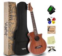 Ukulele elettrico da concerto con equalizzatore da 58 cm per adulti principianti con kit di base per ukulele include custodia per ukulele elettrico, accordatore, cinghia, plettri, panno per la pulizia