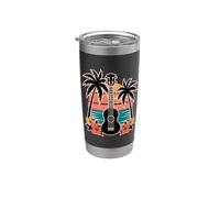 Ukulele hawaiano retrò Sunset Beach Tropical Bicchiere termico in acciaio inox doppia parete