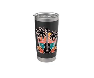 Ukulele hawaiano retrò Sunset Beach Tropical Bicchiere termico in acciaio inox doppia parete