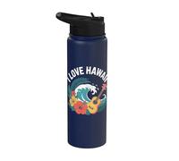 Ukulele I Love Hawaii Waves stile ibisco Stainless Steel Insulated Water Bottle