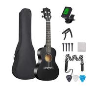 Ukulele Kit Ukulele Acustico Ukulele Da 23 Pollici Con Corde Per Borsa Tracolla Ponte Ago Capo Pick Tuner Tutto In Tiglio Per Principianti(Black)