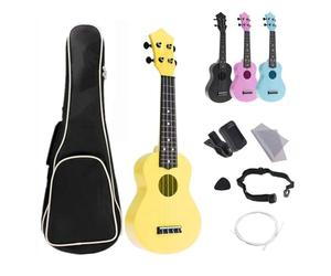 Ukulele per principianti Kit Completo Ukulele ABS Da 4 Corde Da 21 Pollici Strumento Guitarra Per Chitarra Acustica Colorata Hawaii(Color:Yellow set)