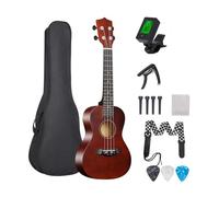 Ukulele professionale Set Acustico In Legno Di Tiglio Per Ukulele Da 23" Con Custodia Tracolla, Perno Del Ponte, Accordatore Cambio Di Tono Accordatore(Coffee)