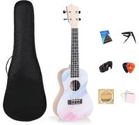 Ukulele soprano a quattro corde per principianti, adulti e bambini, strumenti musicali a corda con custodia, tracolla in nylon, accordatore, plettro, ecc