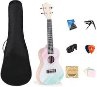 Ukulele soprano a quattro corde per principianti, adulti e bambini, strumenti musicali a corda con custodia, tracolla in nylon, accordatore, plettro, ecc