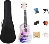 Ukulele soprano a quattro corde per principianti, adulti e bambini, strumenti musicali a corda con custodia, tracolla in nylon, accordatore, plettro, ecc