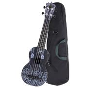 Ukulele Soprano Chitarra Hawai Uke Kit 4 Corda Nylon Custodia Fiore Nero Bambini