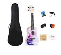 Ukulele soprano per principianti, adulti e bambini, con custodia, tracolla, corde in nylon, accordatore e plettro, perfetto come regalo