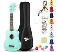 Ukulele soprano per principianti, kit per bambini, adulti, studenti, 53,3 cm, borsa da concerto, tracolla con corda di ricambio, panno per la pulizia e plettri per libro dei brani (verde shinny)