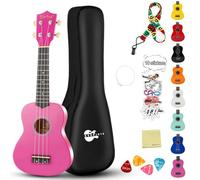 Ukulele soprano per principianti, kit per bambini, adulti, studenti, 53,3 cm, tracolla, corda di ricambio, panno lucidante, plettri per libro dei brani (viola lucido)