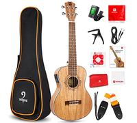Ukulele tenore elettrico acustico, 66 cm, in mogano, set professionale con equalizzatore (borsa da concerto, plettri, cinghie, corde, panno per la pulizia, manuale di istruzioni (lingua italiana non