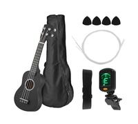 Ukulele Ukulele Da 21" Colorato Set Di Ukulele Acustici Alti In Tiglio Con Custodia Per Il Trasporto Plettro A 4 Corde(Type 1 Black)