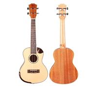 Ukulele Ukulele In Abete Massiccio Da Concerto Con Fasce E Fondo In Mogano A Quattro Corde Custodia Rigida