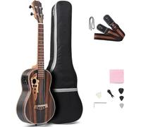 Ukulele Ukulele Tenore 26" Set Di Ukulele Per Chitarra Elettrica Acustica Interamente In Legno Nero Con Truss Rod, EQ E Custodia Protettiva