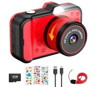 ukuu Fotocamera per bambini con grande display da 3,5", obiettivo zoom girevole a 360°, flash LED e scheda da 32 GB, per bambini dai 3 ai 12 anni (blu)