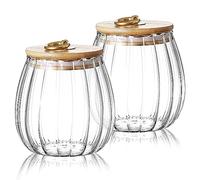 Ulable Confezione da 2 barattoli ermetici in vetro per tè, caffè, zucchero, contenitori da cucina con coperchio in bambù, manico in metallo, barattoli decorativi per alimenti, 700 ml (2 pezzi ovali)