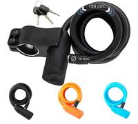 ULAC BAUHAUS Lucchetto a spirale con staffa a sgancio rapido, cavo rinforzato 150 cm (Ø 10 mm), con chiavi di sicurezza, coperchietto antipolvere e velcro - Nero/Black