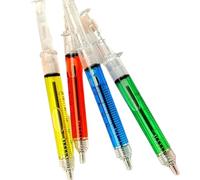 ulafbwur Penna a sfera a forma di siringa, a forma di iniezione, set da 4 pezzi, per dottori e infermieri, penna liquida