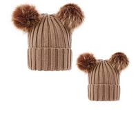 Ulalaza 2PCS Cappello per Mamma e Bambino Cappello per Genitori-Bambini Famiglia Cappellino da Sci Cappellino da Sci in Lana a Maglia Invernale più Caldo