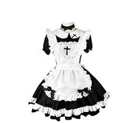 Ulalaza Abito da principessa gotico per grembiule in pizzo con tasche per bambole, volant retrò con costume da cameriera copricapo