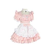 Ulalaza Abito da principessa gotico per grembiule in pizzo con tasche per bambole, volant retrò con costume da cameriera copricapo